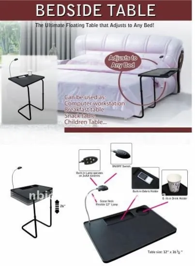bed side table adjustable plastic with LED light