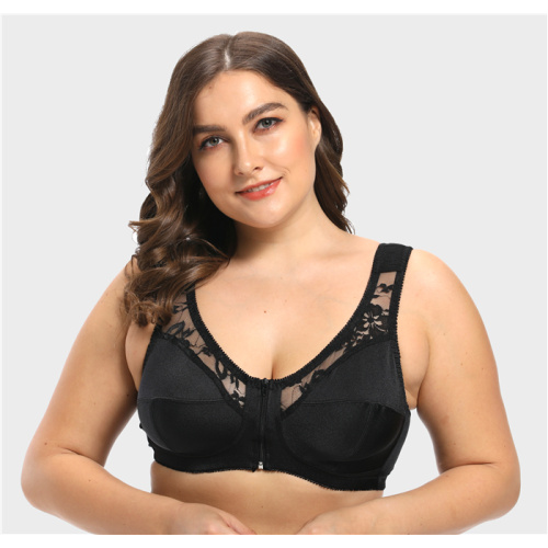 Em estoque plus size sutiã de renda aberto com zíper frontal