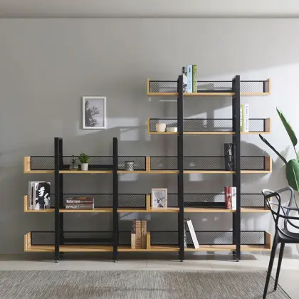 Wooden Bookcase Metal Bookshelf Multi-layer