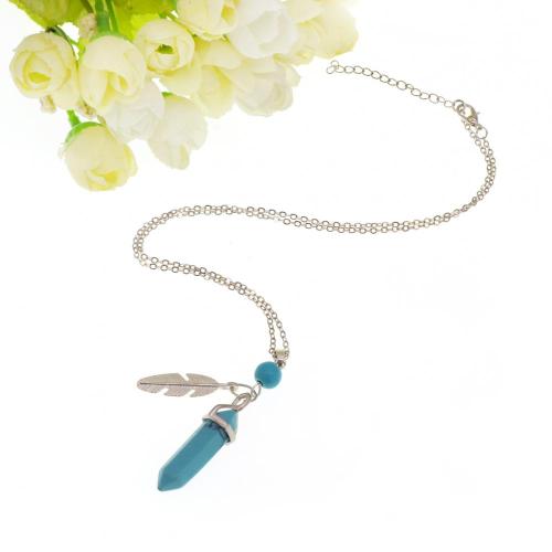 Turquoise Feather Hexagonal Prism Pendant Necklace