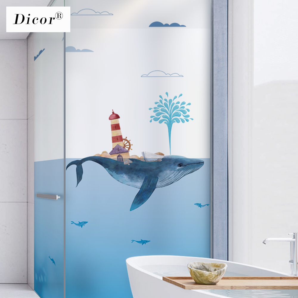 Song of Whale Fashion Ocean Series Window Decorative Film Frosted Opaque Privacy Glass Sticker No Glue Waterproof Static Cling