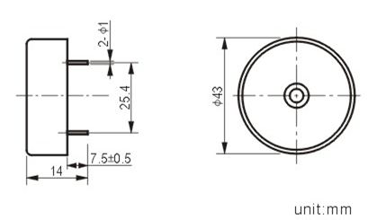 43mm piezo buzzer with pin