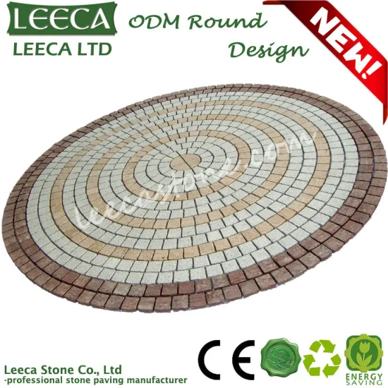 Round design bush hammered granite pavers