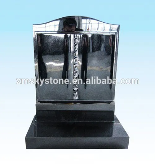 SKY-B5 Square Black Marble Carved Granite Flat Monument Tombstone