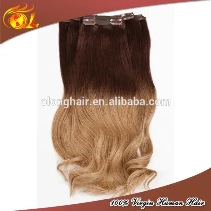 Factory Wholesale Human Hair Chocolate Brown ombre Clip In Hair Extensions