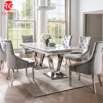 Imperial Grey Marble Dining Table Set with 6 Chairs