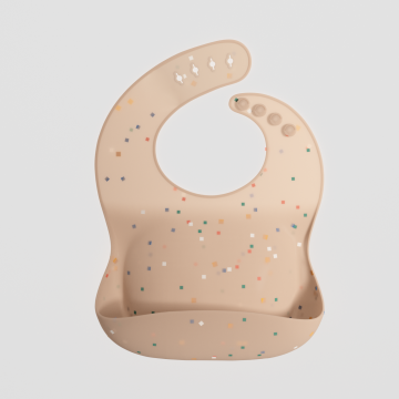 Unique Dot Design Beige Silicone Baby Bib Placemat Plate Spoon Fork Set