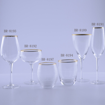 Gold Rim Ribbed Glasses Set