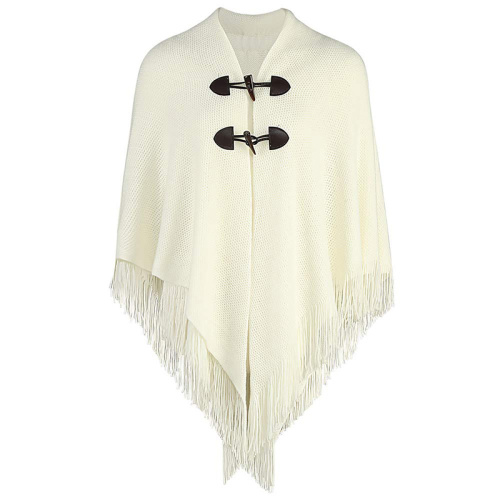 Irregular Double Fringed Cape Women's Striped Poncho with Tassels Manufactory