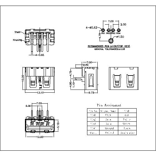 UAFR32-USB A Type Receptacle Angle DIP Short Body 10.0MM(1leg)