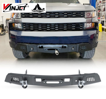 Black Powder Coat Finish Fab Fours Black Steel Front Bumper for Chevrolet Silverado 1500 2020