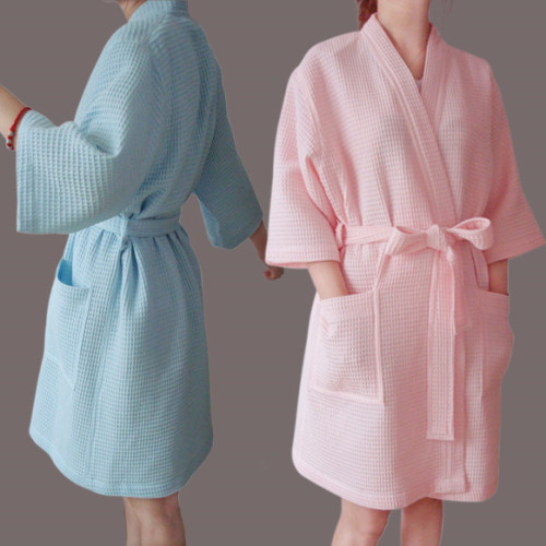 Cotton Breathable White Hotel Kimono Collar Waffle Bathrobe