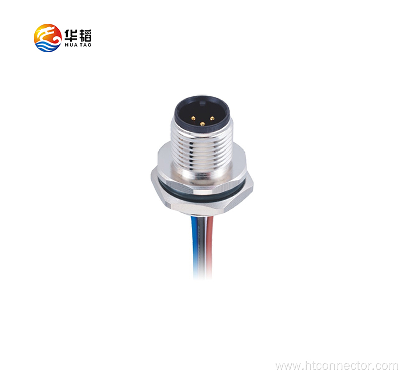 M12 3-core Male Head Waterproof Connector Rear lock