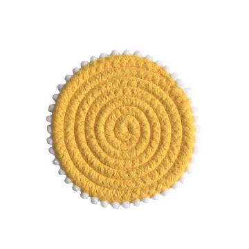 Hot Selling Rattan Placemats - Round Woven Heatproof Coasters with Pom Poms