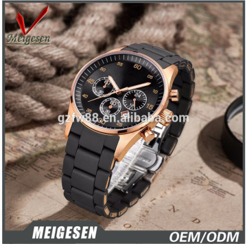 fashion Men's black-Tone alloy inner ring date display three eyes Watch