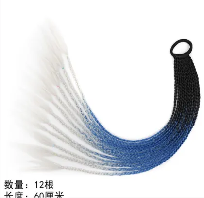 2021 New Ombre Long Ponytail Wig With Rubber Band Hair Ring Chignon Crochet Braid Hair Rainbow Synthetic Hair Extension