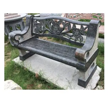 Chinese Style Butterfly Blue Granite Garden Bench with Flower Carvings