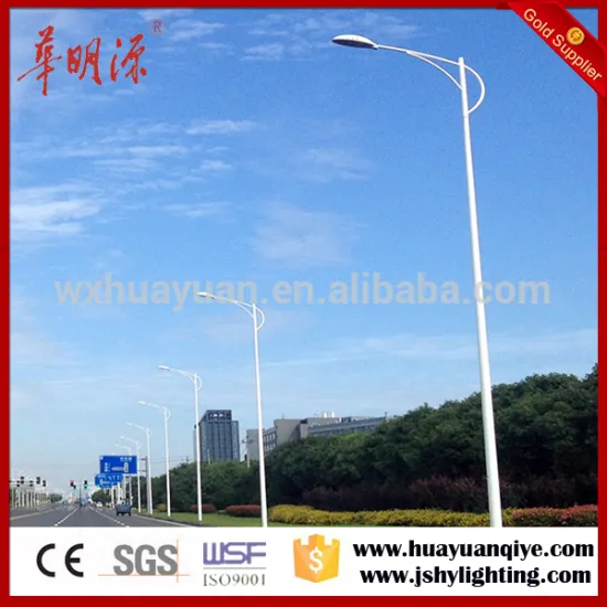 6m, 12m galvanized steel round conical road street light poles with single arm for led