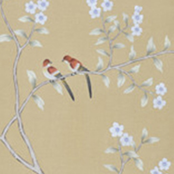 Flower and bird Orange-yellow hand-painted wallpaper