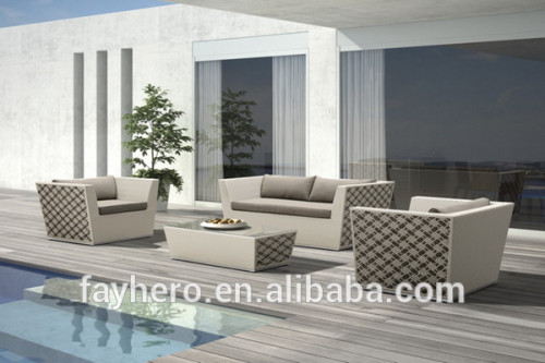 GW3417Set A New design AL frame waved flat PE rattan outdoor furniture sofa set