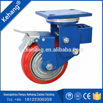 5" double brake caster wheel,125mm pu swivel caster wheel,caster with spring