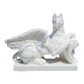 Stunning White Marble Eagle-Lion Guardian Statues