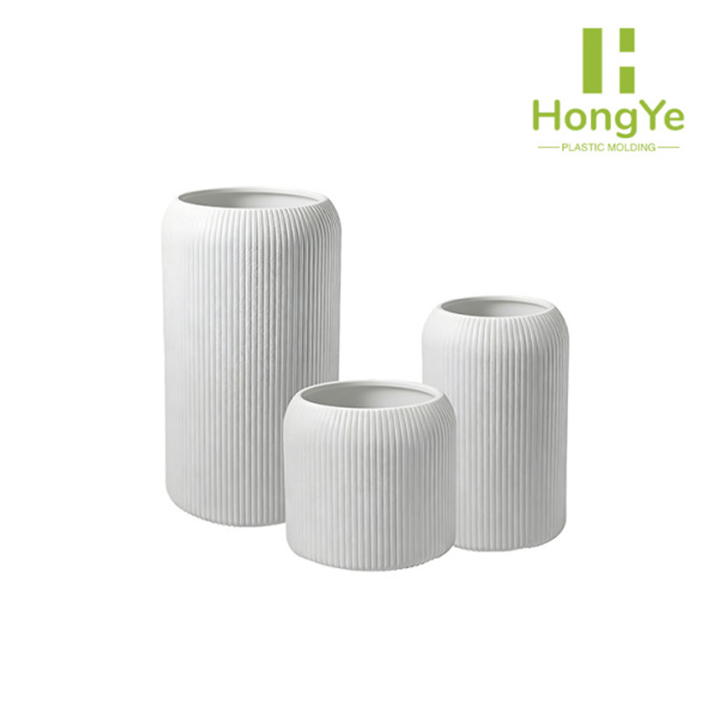 Ribbed White Ceramic Planter Set
