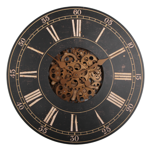 18インチ木製の素朴なギア壁時計