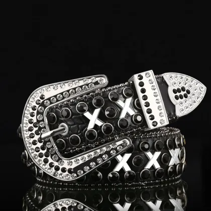 Popular Western Style Leather Belt with BB Simon Belt Buckle in Multiple Colors and Materials