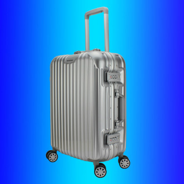 PC ABS printing aluminum frame plastic luggage travel bag, vertical stripe TSA lock hard case flight cabin wheeled suitcase set