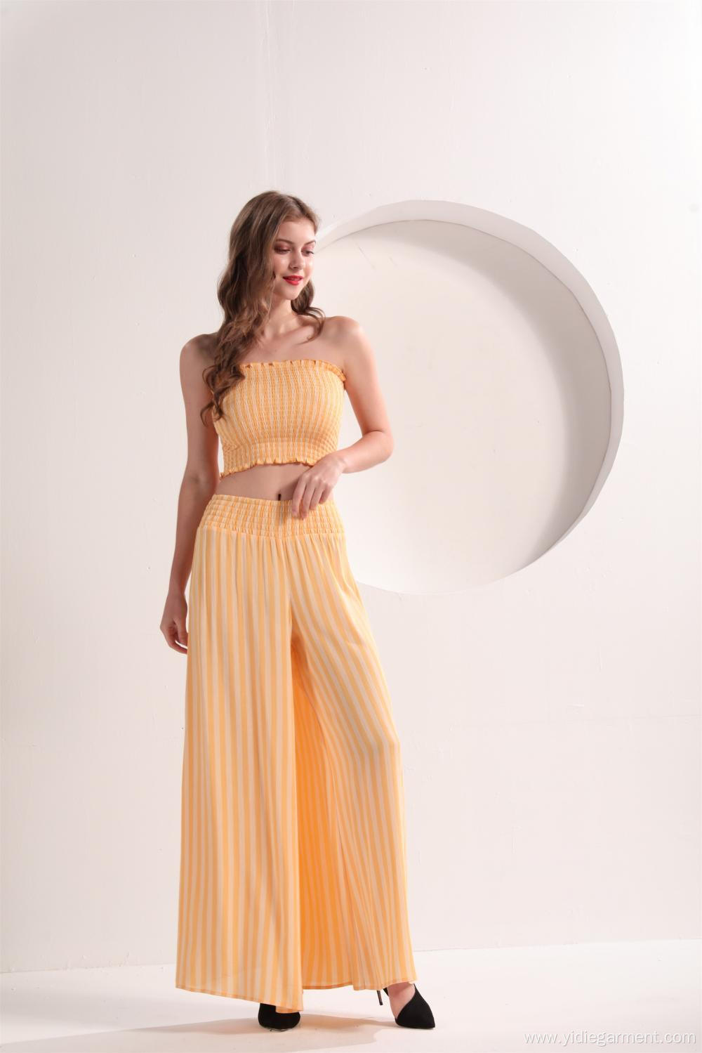 Women's Yellow Strip Wide Leg Pants