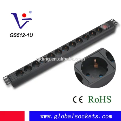 1U Vertical 12ways Germany type electric socket outlet with switch