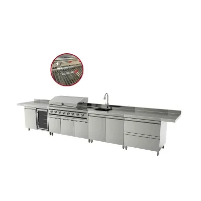 Metal Kitchen Cabinet Built in BBQ Gas Grill with Sink