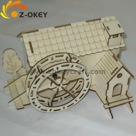latest style 3D plywood puzzles for assembling a small house with windmill