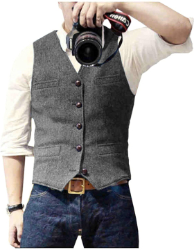 Herringbone Men's Vest - Light Business Casual Wedding Dress British Style