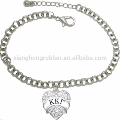 Genuine Austrian Clear Crystal KAPPA KAPPA GAMMA SORORITY Heart Charm Chain Link Bracelet