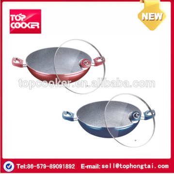 Aluminium stone coating double handles wok in cookware