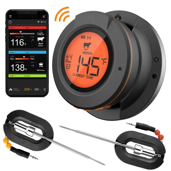 Bluetooth wireless  Grill Thermometer with 2 Meat Probe for portable bbq grills  thermometer
