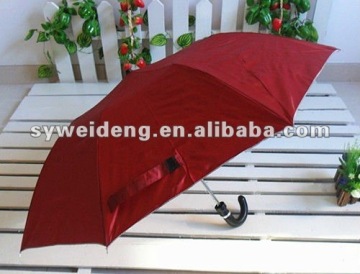 auto open 2 folding red golf umbrella with pu handle