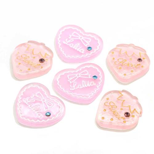 Kawaii roze hart met strik strass plat hars bedels voor strikken DIY scrapbooking telefoon decor