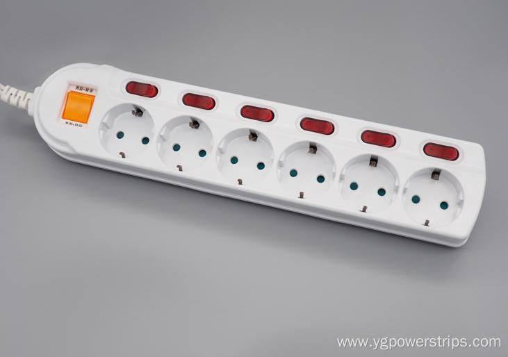 6-Outlet German Power Strip with Individual Switches