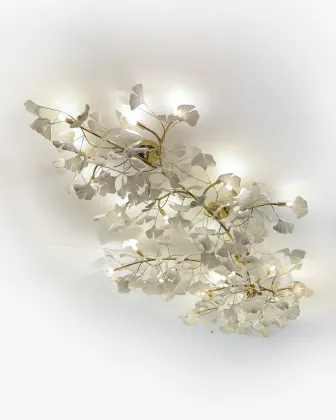 Luxurious Ceramic Ginkgo Leaf Staircase Villa Hotel Flush Mount Ceiling Light