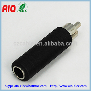 black plastic jacket RCA male plug to 6.35mm stereo female,1/4 inch jack audio adaptor connector