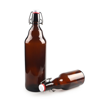 Botella de cerveza de vidrio ámbar de 750 ml con top colgante