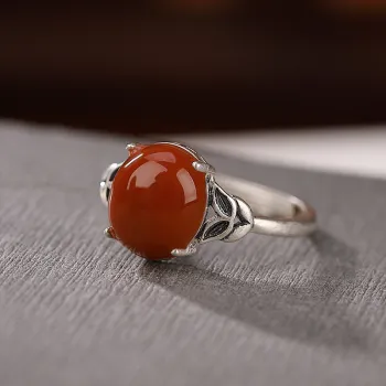 S925 Sterling Silver Matte Southern Red Agate Rings