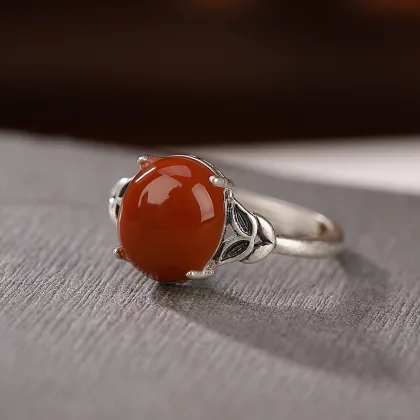 S925 Sterling Silver Matte Southern Red Agate Rings