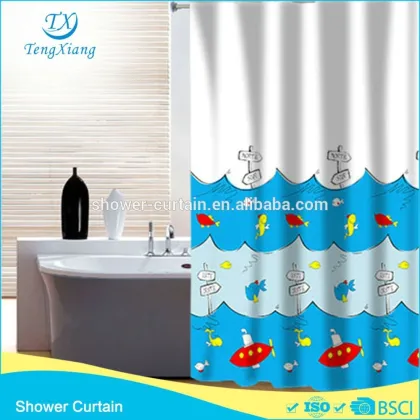 Fabric Polyester Seaworld Design Hookless Shower Curtain