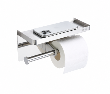 SUS304 Stainless Steel Wall Mount Toilet Paper Holder with Top Mobile Storage Tray