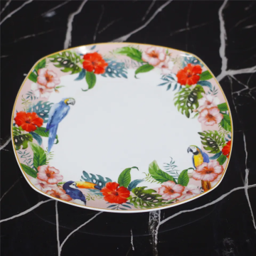 Classical Style Round Ceramic Dinner Plates with Porcelain Flower Print