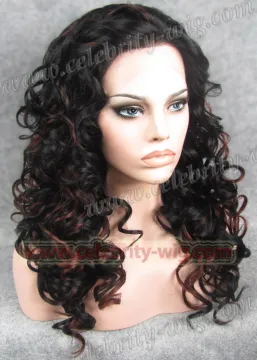 Medium Length Curly Black Highlighted Synthetic Lace Front Wig